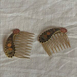 Floral Gold and Pink Hair Combs